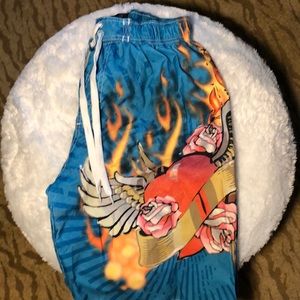 Boys Trunks with Hearts, Roses, and Fire•